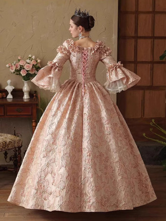 Vestido victoriano vintage para mujer con mangas largas y encaje estampado retro para fiesta de adultos.