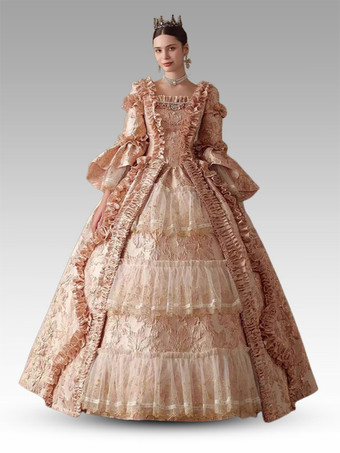 RosaVestido victoriano vintage para mujer con mangas largas y encaje estampado retro para fiesta de adultos.