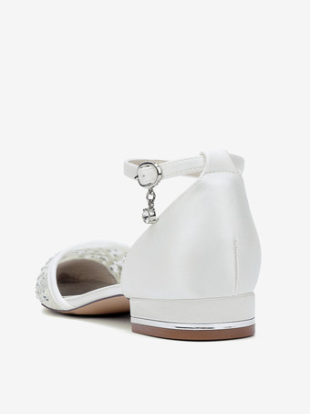 レースフラットウェディングシューズ ラインストーン ポインテッドトゥ ブライダルシューズ