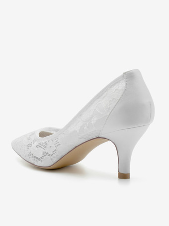レースのウェディングシューズ、ポインテッドトゥ、キトンヒール、花嫁介添人用マザーシューズ