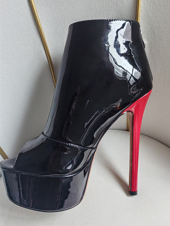 レディースセクシーシューズ ピープトゥ プラットフォーム バックルディテール スカイハイブーツ