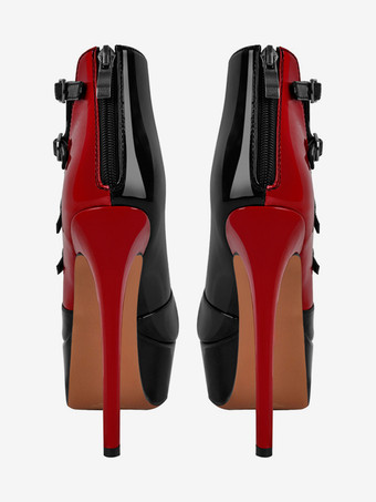 レディースセクシーシューズ ピープトゥ プラットフォーム バックルディテール スカイハイブーツ