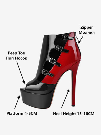 レディースセクシーシューズ ピープトゥ プラットフォーム バックルディテール スカイハイブーツ