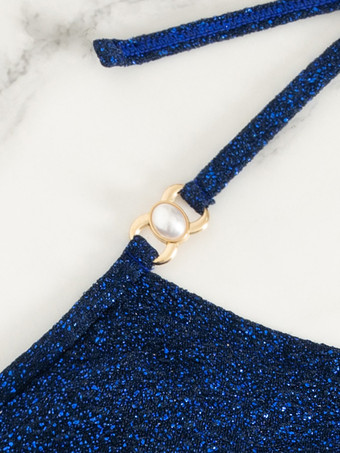 ビーチ水着セット ブルーの水着とホワイトのストライプのカバーアップ 3点セット 2025