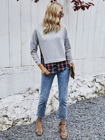 2025年レディース向けチェック柄裾グレースウェットシャツ