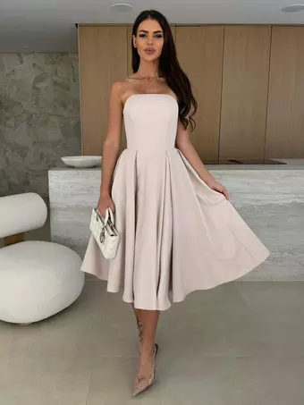 Elegant Strapless Dress High-Waist A-Line Party Dress For Women 2026 -  Milanoo.com
