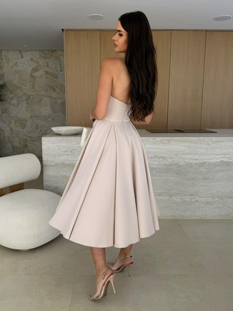 エレガントなストラップレスドレス ハイウエスト Aライン パーティードレス レディース 2025