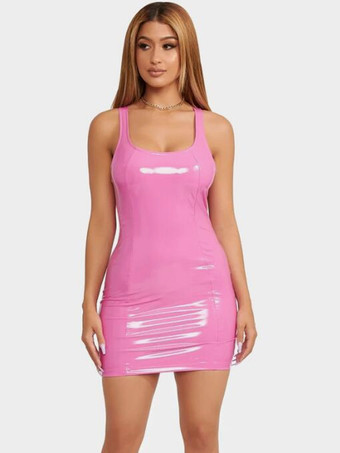 ピンク洗練されたフェイクレザーのミニドレス、レーサーバック、セクシーなクラブドレス（レディース）2025