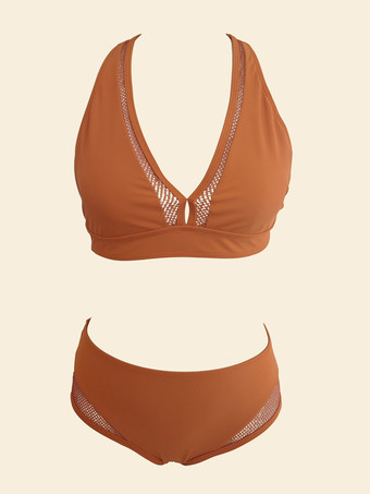 オレンジ レーサーバックビキニ カジュアル ツーピース水着 2025年夏