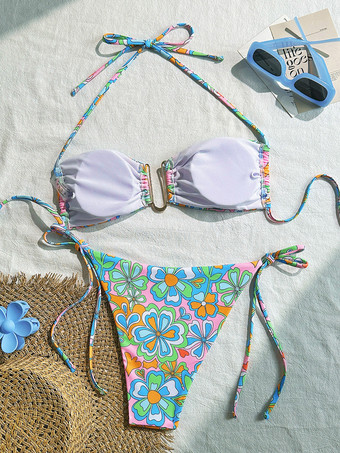 ホルターネックプリントビキニセクシー2ピース水着（夏のビーチ用）2025年