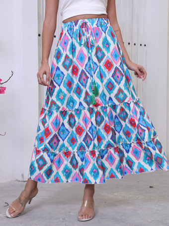 幾何学模様のレイヤードマキシスカート（レディース）2025