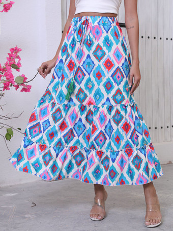 幾何学模様のレイヤードマキシスカート（レディース）2025