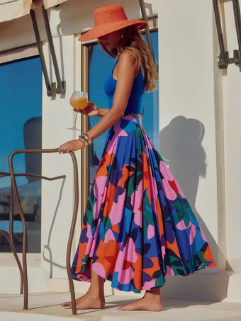 レディース向けフローラルフレアシルエットロングスカート 2025