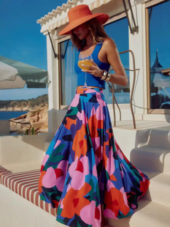 レディース向けフローラルフレアシルエットロングスカート 2025