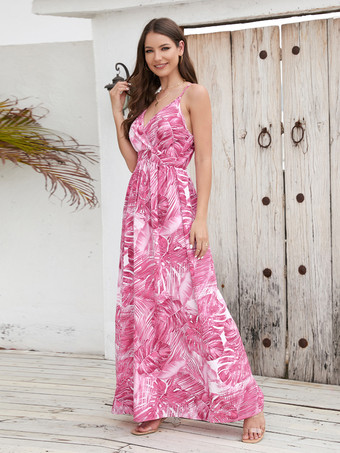 トロピカルプリントのマキシドレス 夏用スリップドレス（レディース 2025）