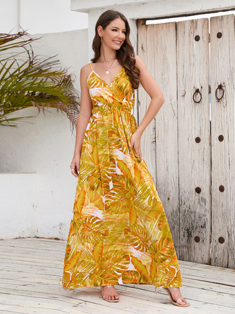 トロピカルプリントのマキシドレス 夏用スリップドレス（レディース 2025）