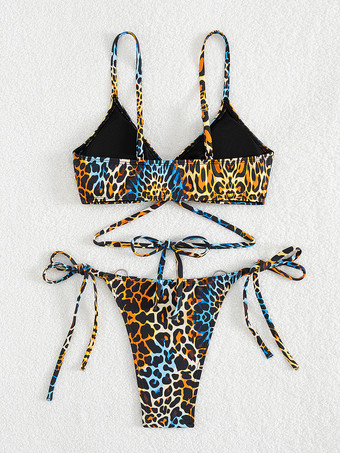 フロントリングディテールと調節可能なサイドタイが付いたアニマル柄ビキニ（2025年夏）