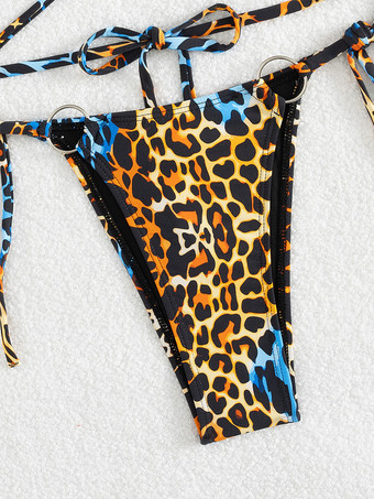 フロントリングディテールと調節可能なサイドタイが付いたアニマル柄ビキニ（2025年夏）