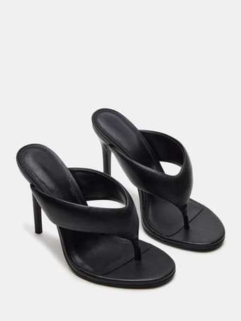 ブラックのフリップフロップサンダル、トングハイヒール、バックレスサンダル、スライド