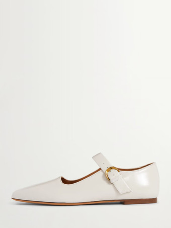 ホワイト ブラックバレエフラット 牛革スクエアトゥ ストーン柄 メリージェーン バレリーナフラットシューズ