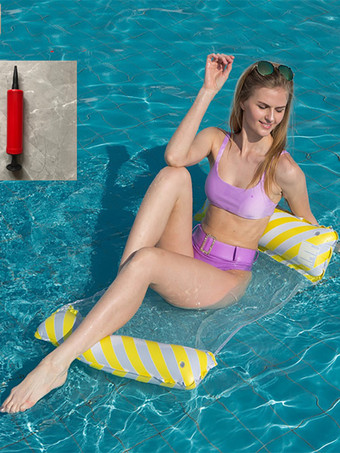 イエロー大人用ストライプ柄インフレータブルプールフロート 2025