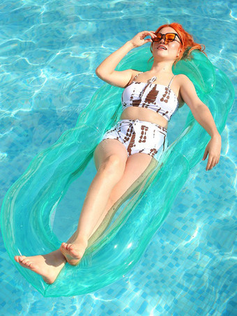 ライトグリーン 大人用トロピカルプリントインフレータブルプールフロート 2025