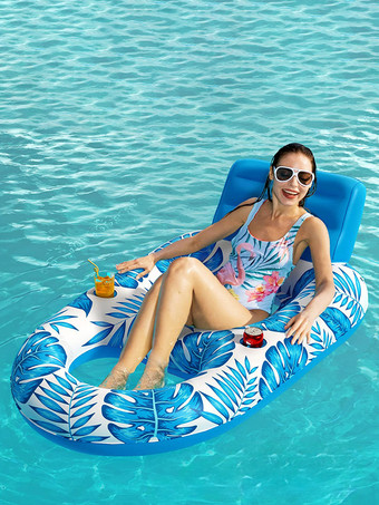 ライトスカイブルートロピカルリーフプリントのインフレータブルプールフロート（カップホルダー付き）2025年