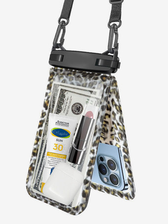 ヒョウ柄デュアルコンパートメント防水携帯電話ポーチ IPX8 30m深度