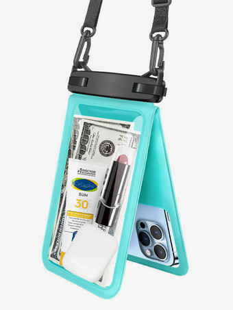 シアンデュアルコンパートメント防水携帯電話ポーチ IPX8 30m深度