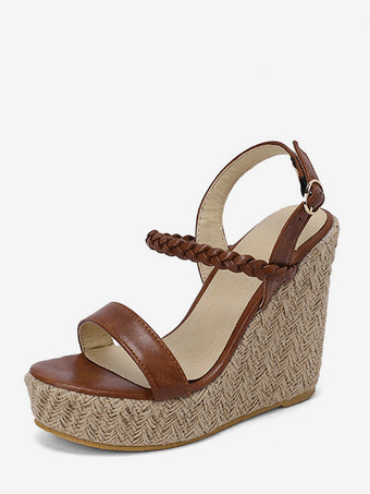 ブラウンレディース ウェッジサンダル プラットフォーム オープントゥ サンダル シューズ