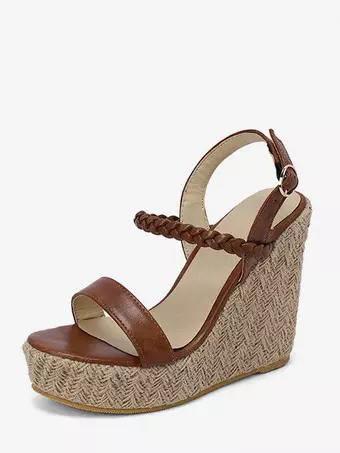 ORANDESIGNE Sandali Donna Plateau Estivi Sandali Punta Aperta Spiaggia Sandaletti Cerniera Sandalo Tacco Piatto Espadrilles A Marrone 36 EU