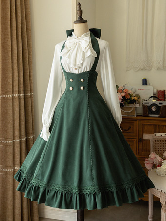ダークグリーンクラシックロリータドレス ポリエステル ノースリーブ ストライプ クラシックレッドロリータドレス