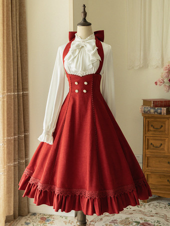 レッド クラシックロリータドレス ポリエステル ノースリーブ ストライプ クラシックレッドロリータドレス