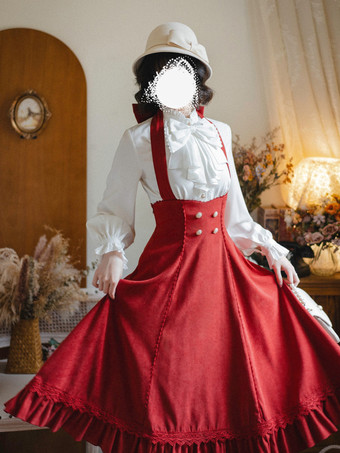 クラシックロリータドレス ポリエステル ノースリーブ ストライプ クラシックレッドロリータドレス