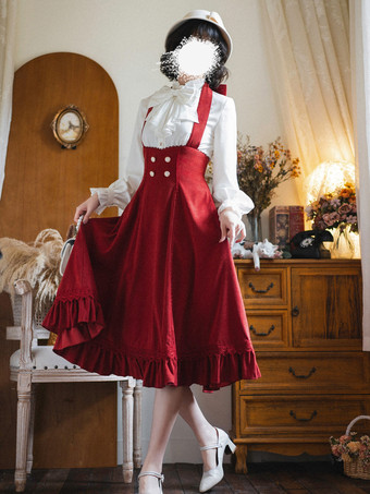 クラシックロリータドレス ポリエステル ノースリーブ ストライプ クラシックレッドロリータドレス