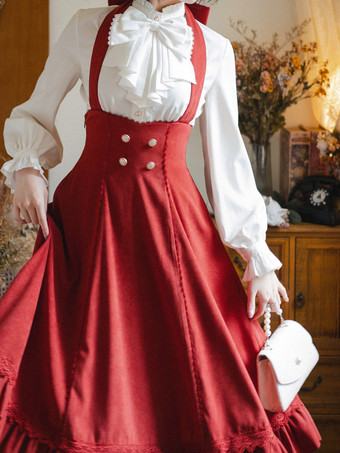 クラシックロリータドレス ポリエステル ノースリーブ ストライプ クラシックレッドロリータドレス