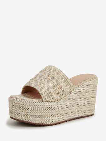 ライト アプリコットレディース ウェッジサンダル プラットフォーム オープントゥ バックレス サンダル シューズ