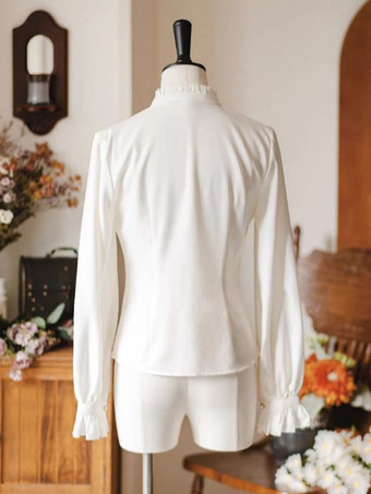 スイートロリータブラウス フリル 長袖ブラウス ロリータトップ エクリュ ホワイト ロリータシャツ