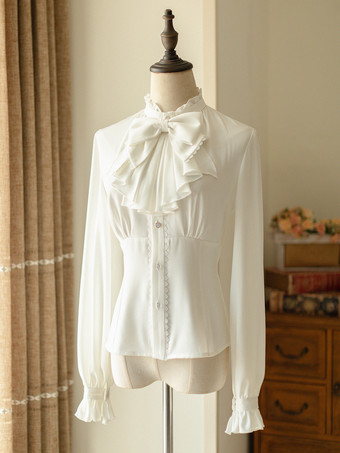 Sweet Lolita Blouses Ruffles Long Sleeves Blouse Lolita Top Ecru White Lolita Shirt