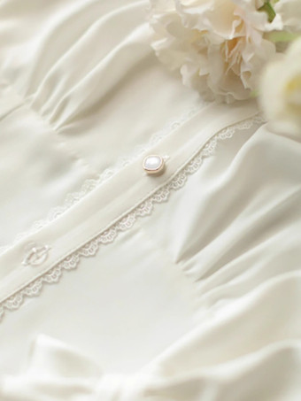 スイートロリータブラウス フリル 長袖ブラウス ロリータトップ エクリュ ホワイト ロリータシャツ