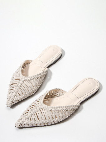 ライト アプリコットレディース フラットミュール ポインテッドトゥ ステインバックレス ビーチサンダル