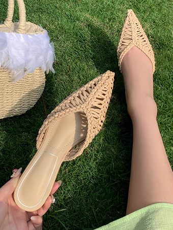 レディース フラットミュール ポインテッドトゥ ステインバックレス ビーチサンダル