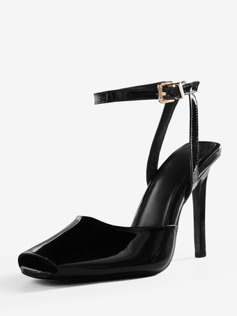 ブラックハイヒールサンダル ピープトゥ スリングバックサンダル レディース 2025