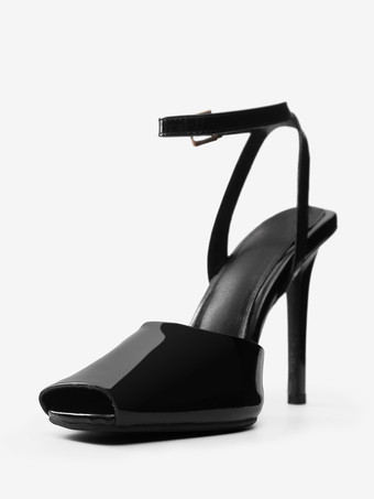 ブラックハイヒールサンダル ピープトゥ スリングバックサンダル レディース 2025