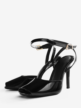 ブラック ブラックハイヒールサンダル ピープトゥ スリングバックサンダル レディース 2025