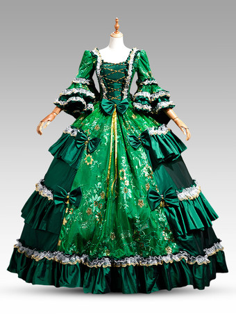 Barock Damenkleid Retro Kleidung Retro Damenkleidung Grüne Spitze 3/4 Ärmel Kleid Erwachsene Party Jacquard Damen Retro