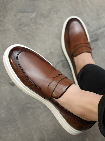 メンズ ペニーローファー レザー プラットフォーム ラウンドトゥ スリッポン ペニーシューズ パーティー 結婚式用