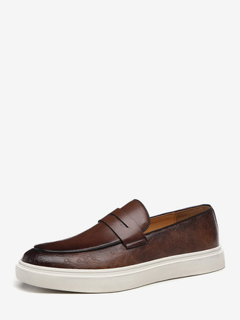 ディープブラウンメンズ ペニーローファー レザー プラットフォーム ラウンドトゥ スリッポン ペニーシューズ パーティー 結婚式用