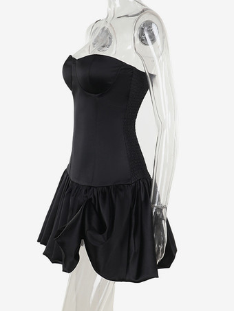 ストラップレスミニドレス、フリル裾、フィットボディス、女性用バースデーパーティードレス 2025