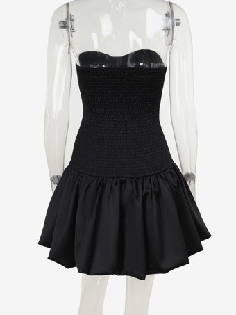 ストラップレスミニドレス、フリル裾、フィットボディス、女性用バースデーパーティードレス 2025